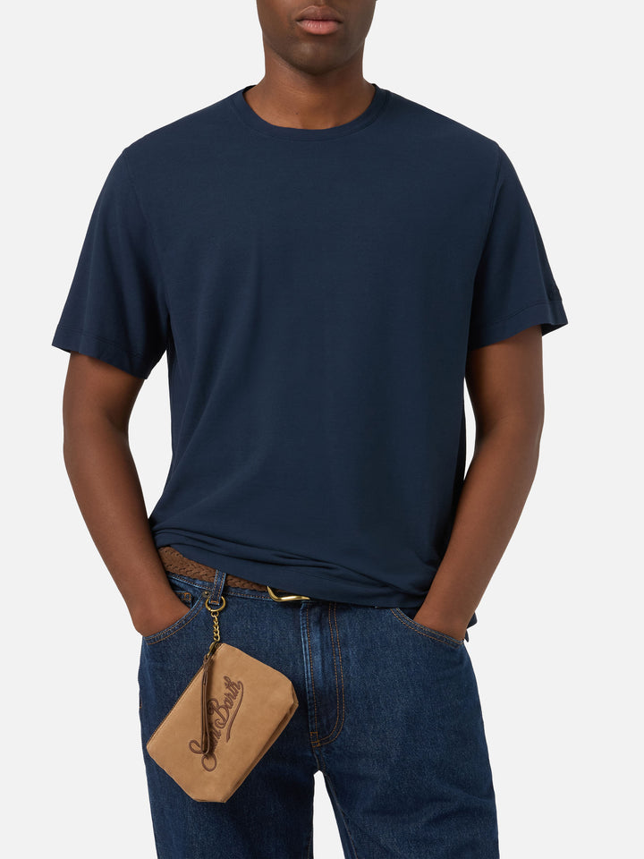 T-shirt Orson blu navy in crepe di cotone con ricamo logo