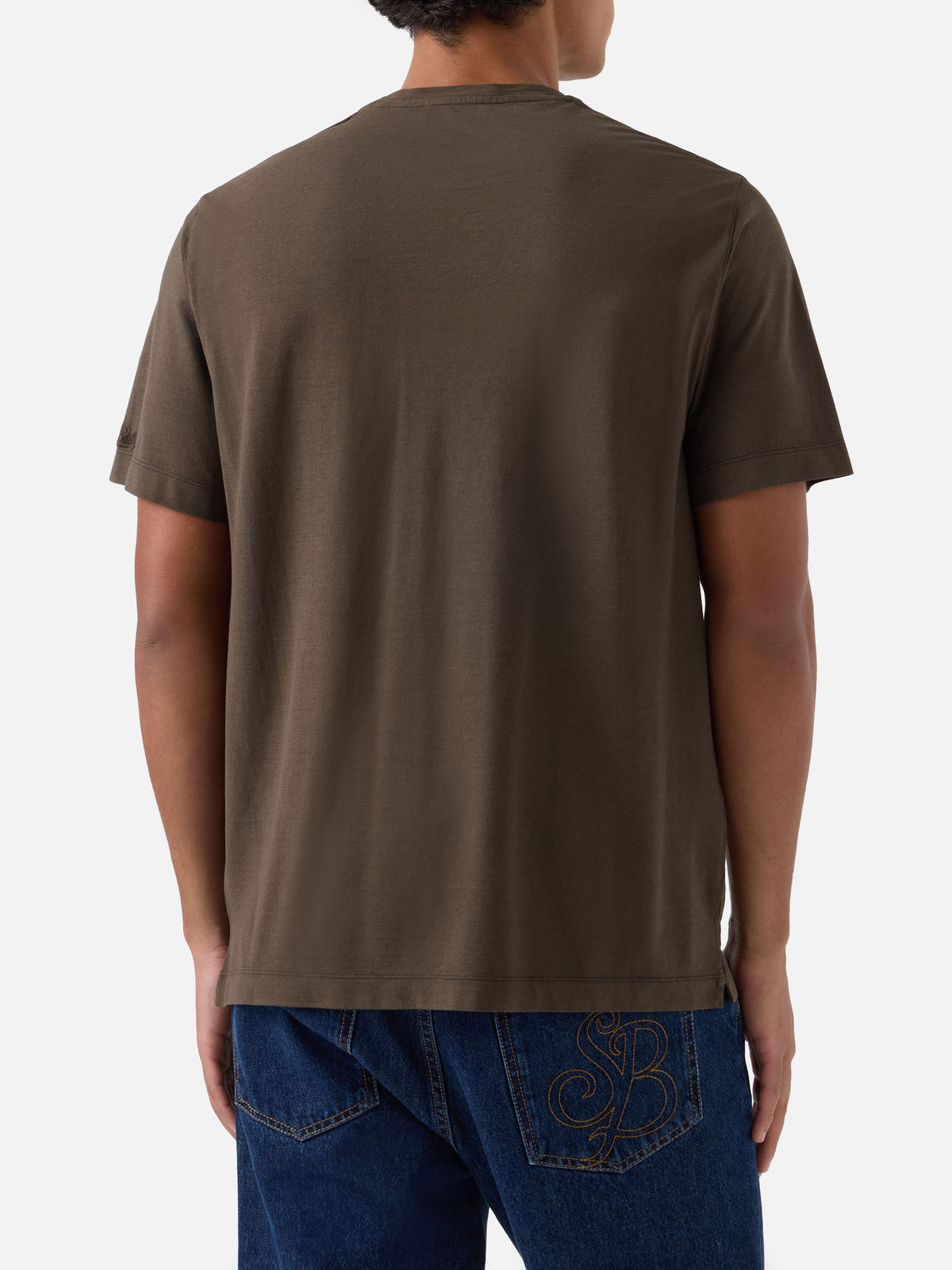 Orson T-Shirt aus Baumwollkrepp in Military Green mit Logostickerei 