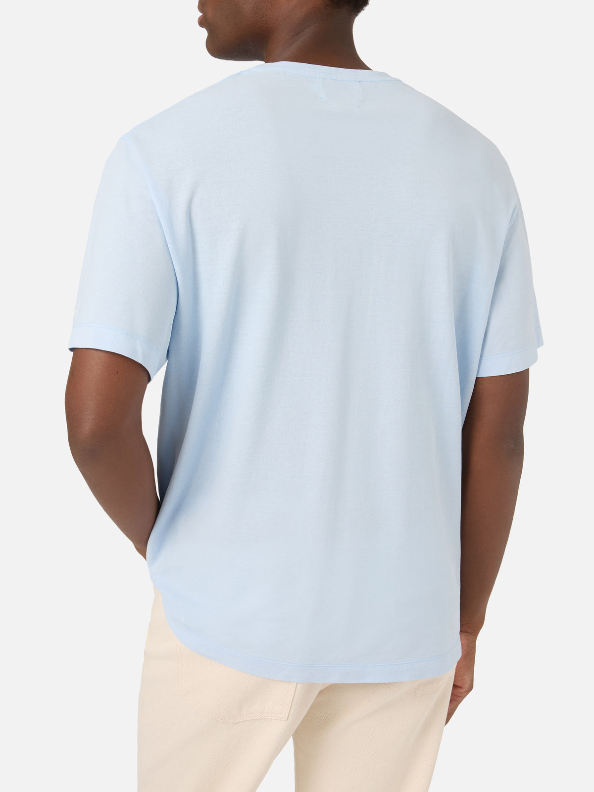 Light blue Orson cotton crepe t-shirt with logo embroidery