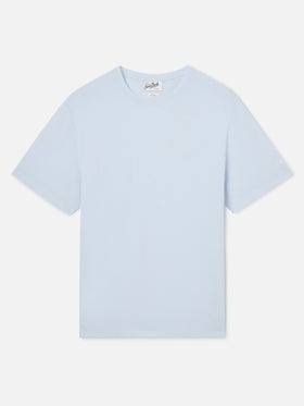 Light blue Orson cotton crepe t-shirt with logo embroidery
