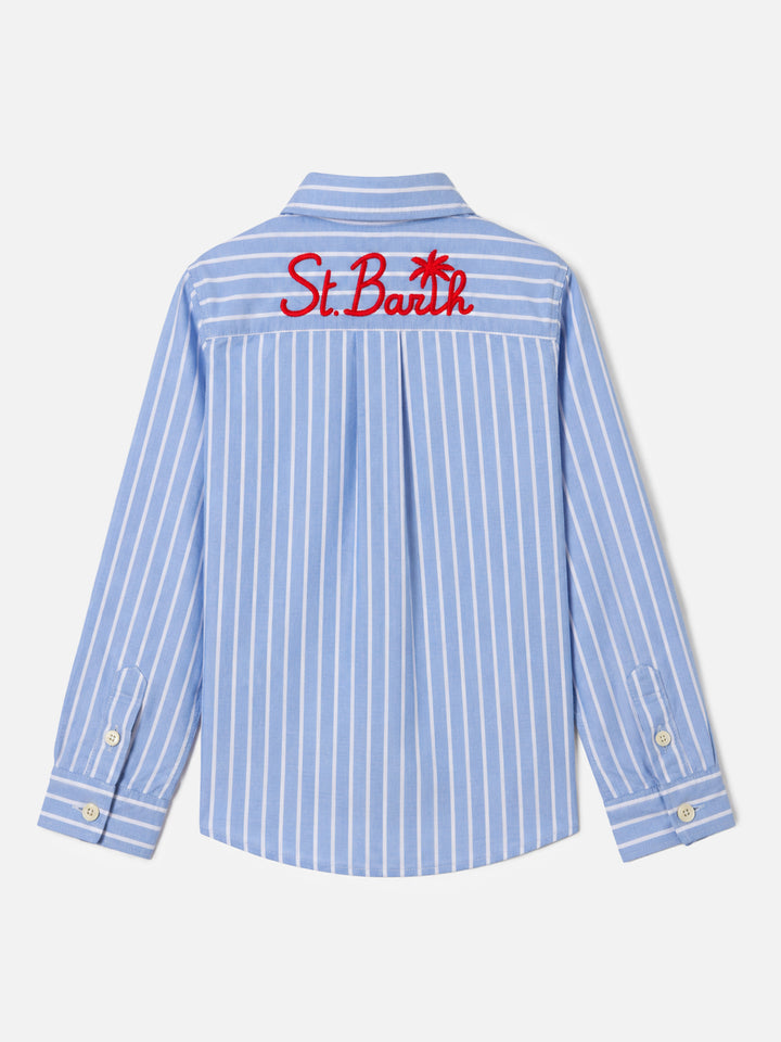 Blue Oxford Jr button-down shirt with palm embroidery