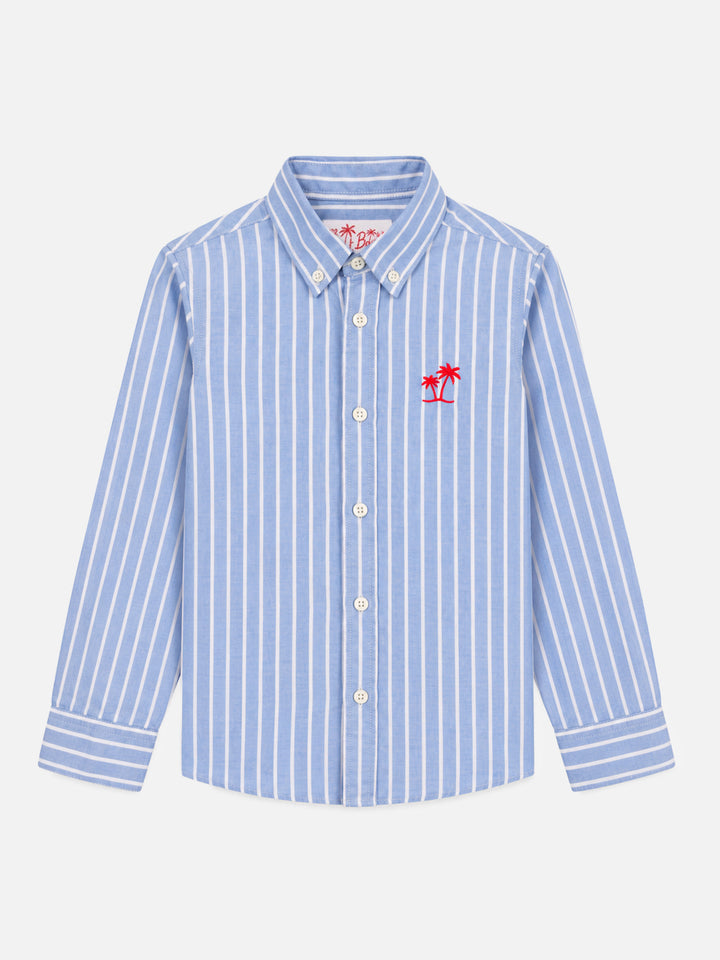 Blue Oxford Jr button-down shirt with palm embroidery