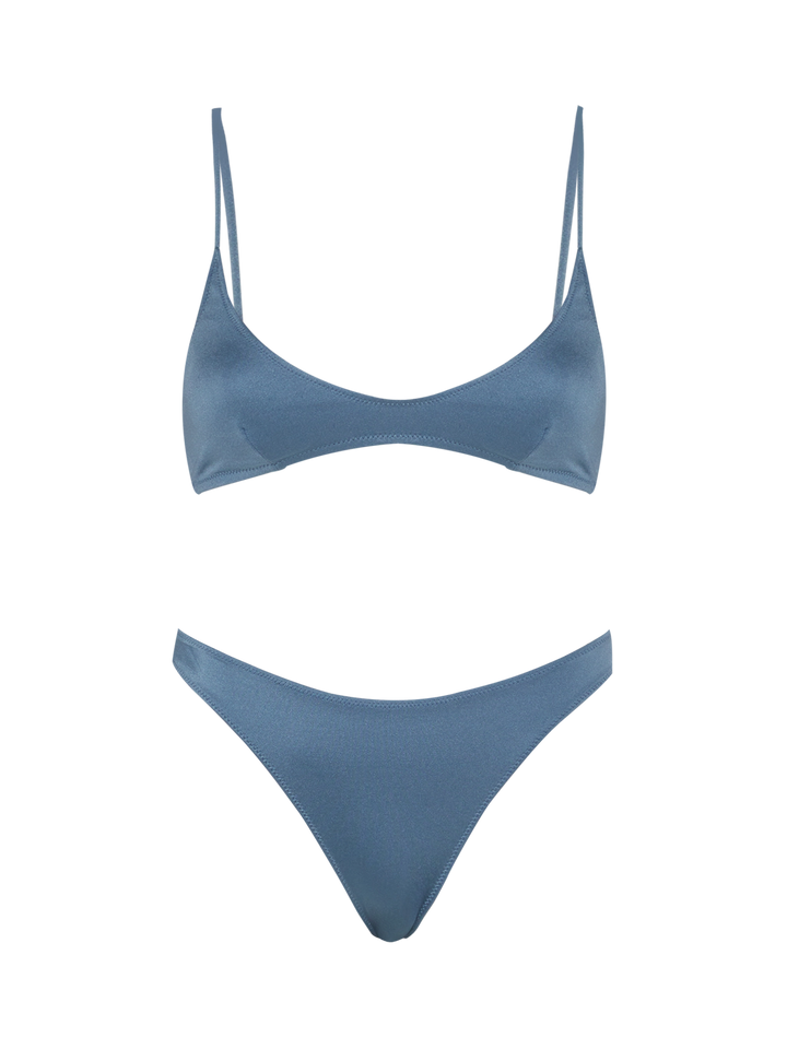 Bralette scollata in blu avio shimmer Paloma - Slip mare classico Lido verde shimmer blu avio