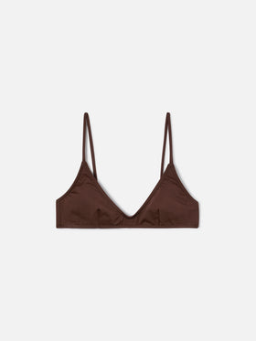 Paloma bralette with hook fastening bikini top in solid dark brown