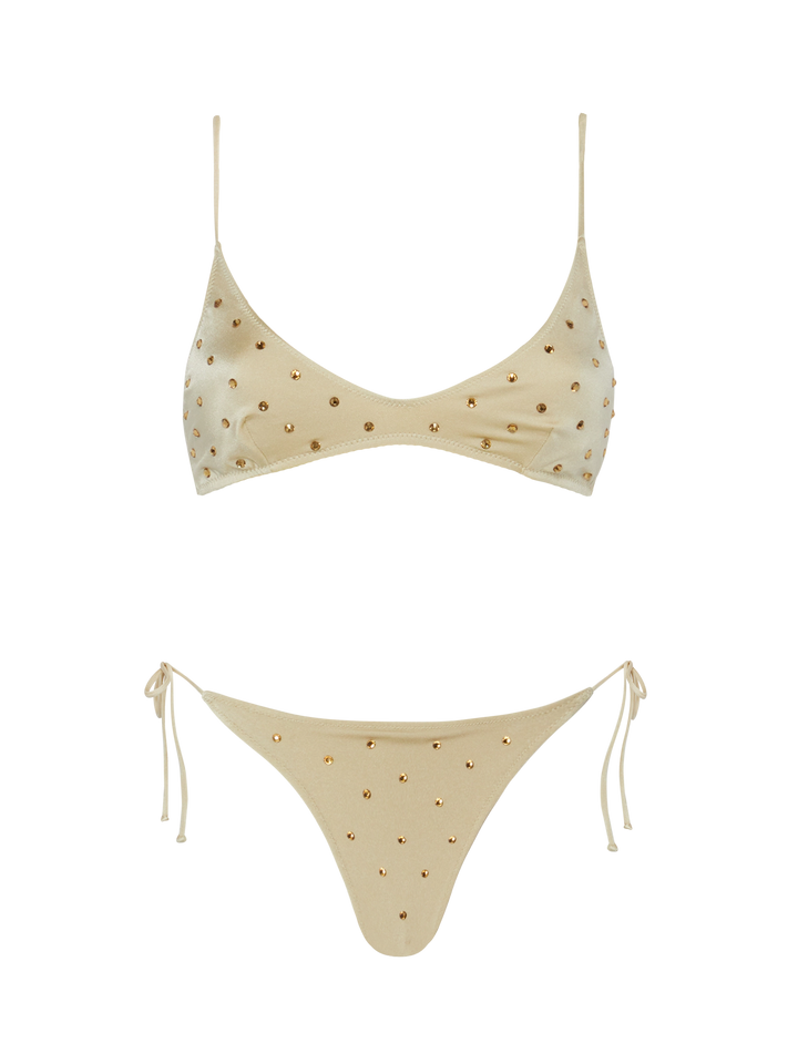 Bikini oro a bralette Paloma Marielle con decorazione in strass