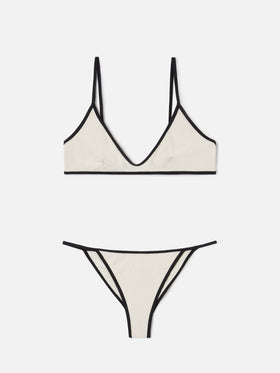 Bikini color crema Paloma Zephire String con ribetes en contraste 