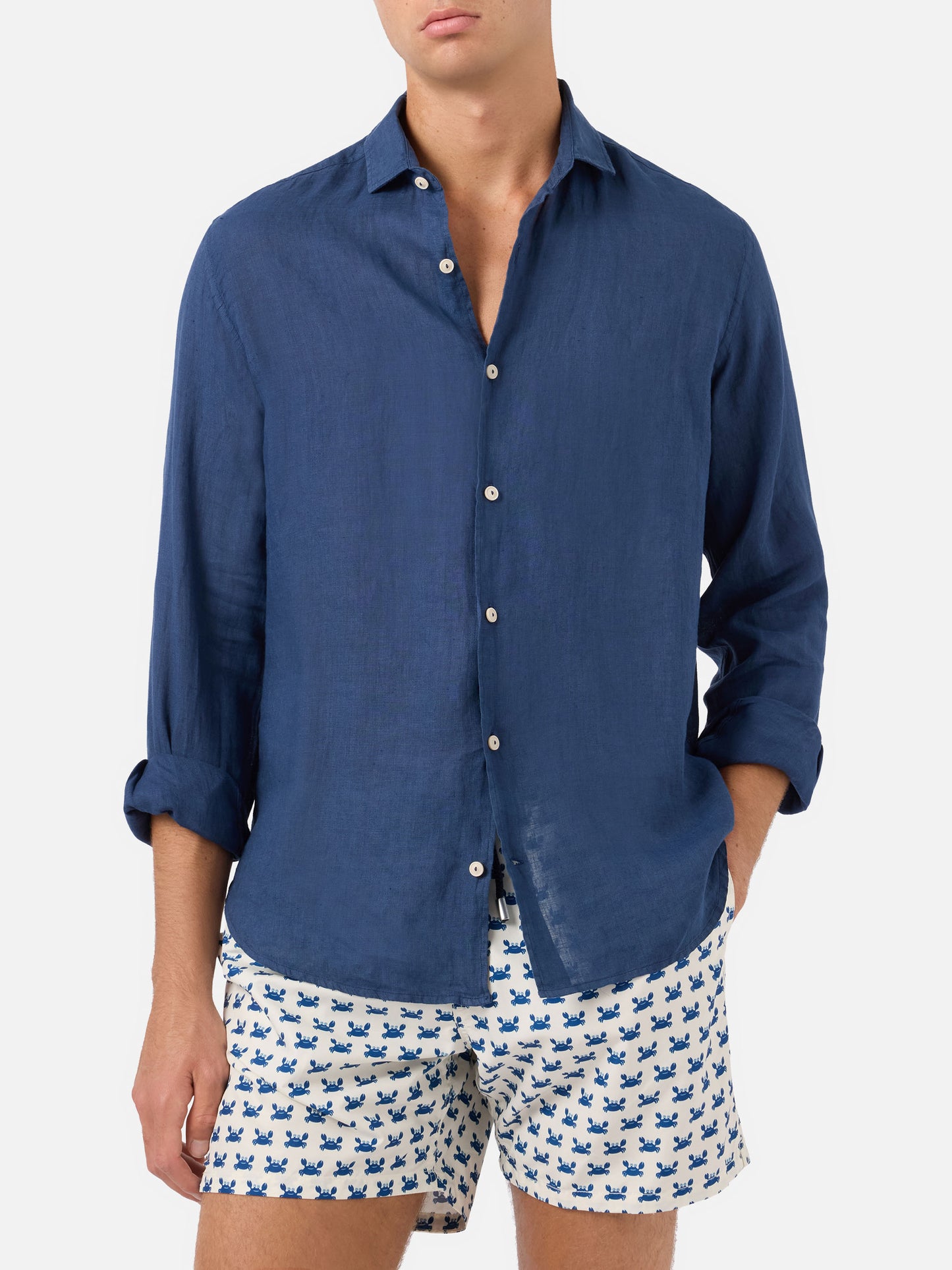 Camicia Pamplona in lino blu navy