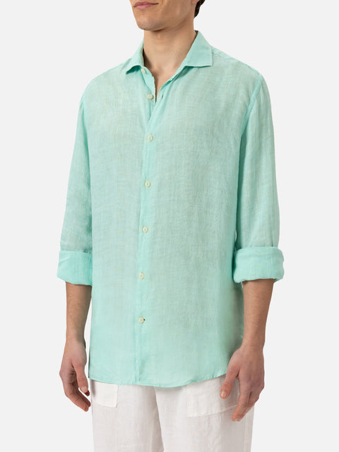 Sage green linen shirt Pamplona - MC2 Saint Barth