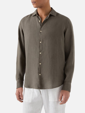 Military green Pamplona shirt in pure linen