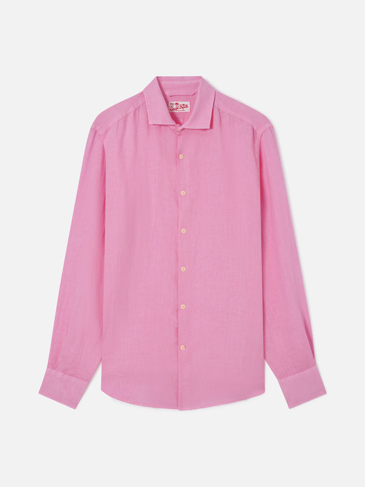 Herrenhemd aus rosa Pamplona-Leinen