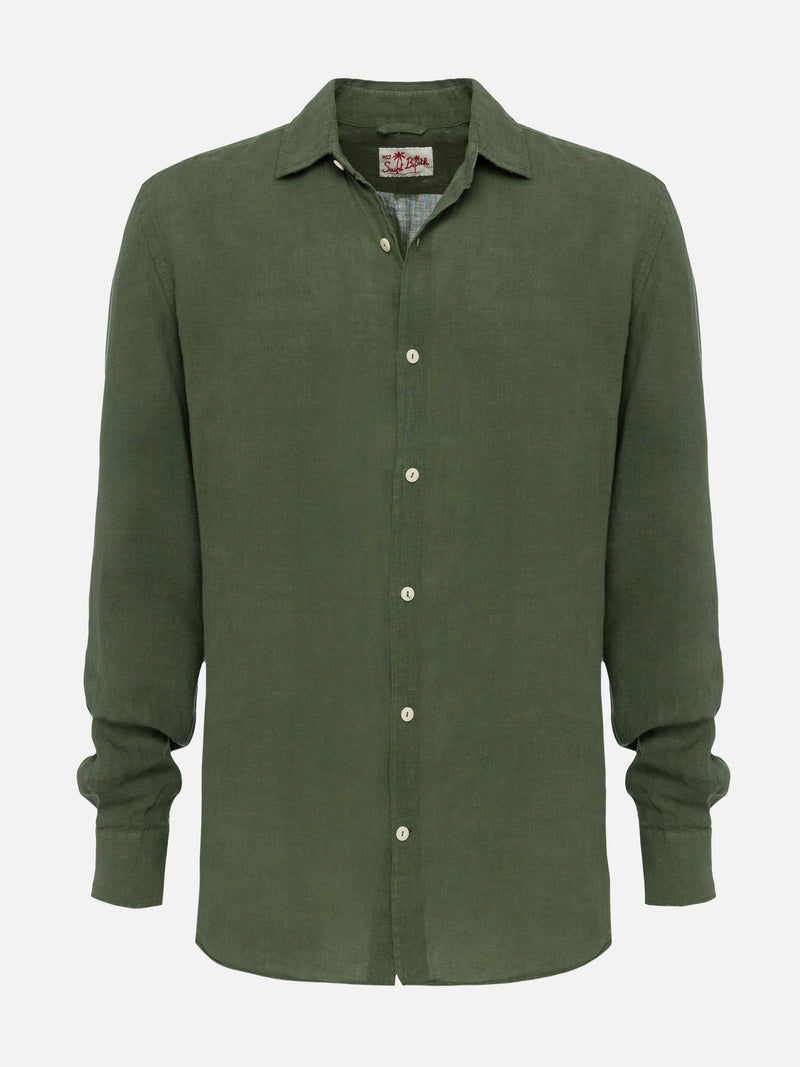 Military green linen shirt Pamplona