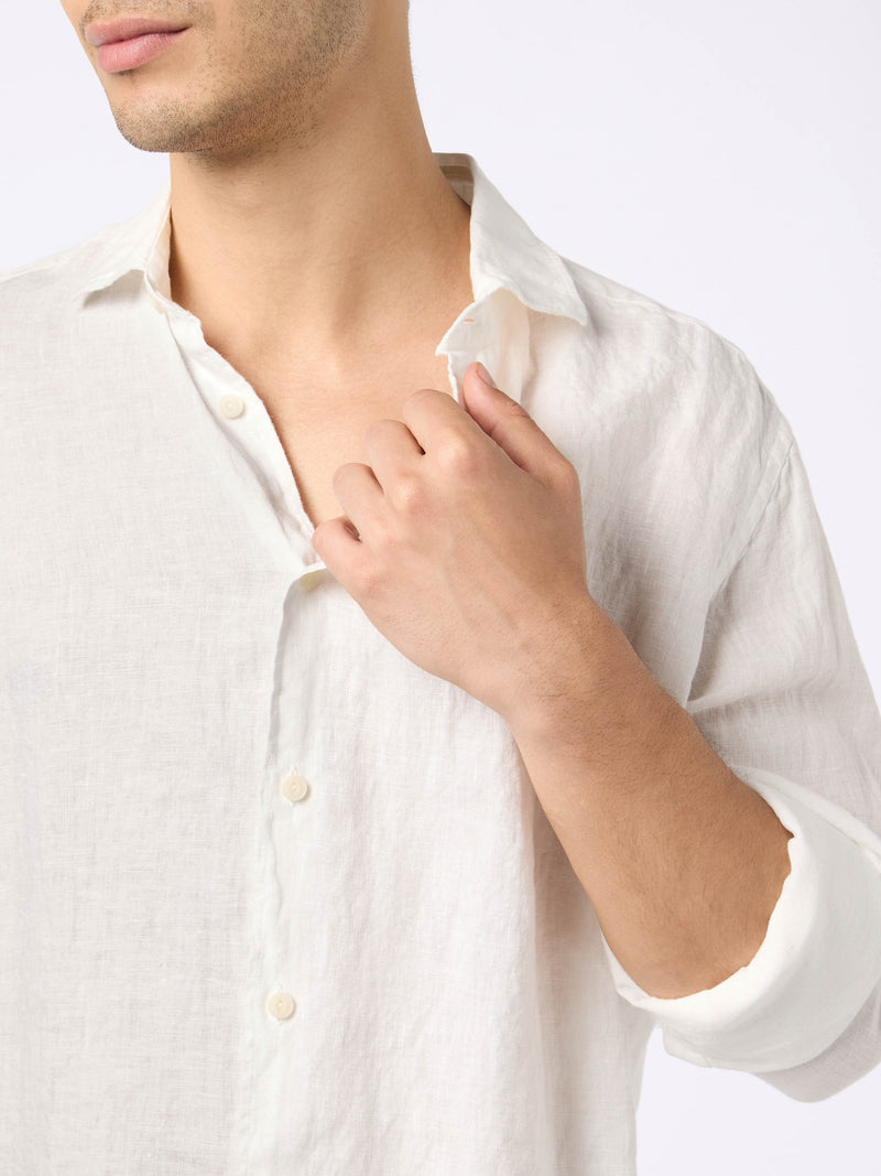 Camicia da uomo in lino bianco Pamplona