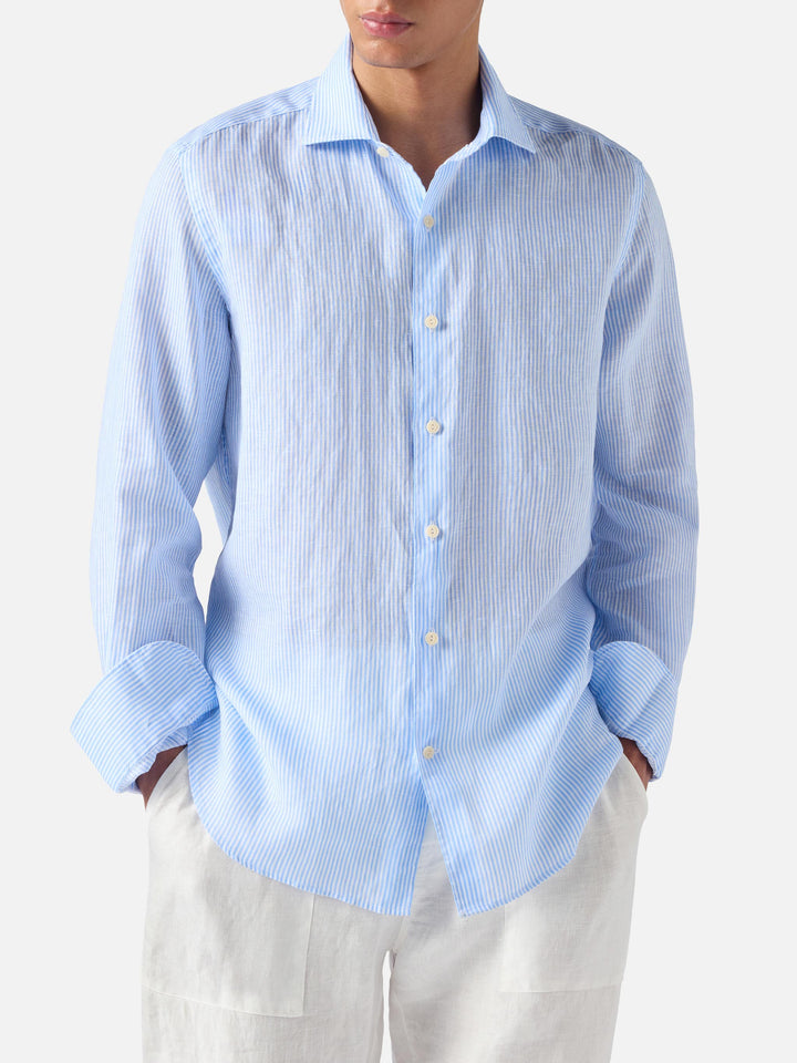 Light blue striped Pamplona shirt in linen