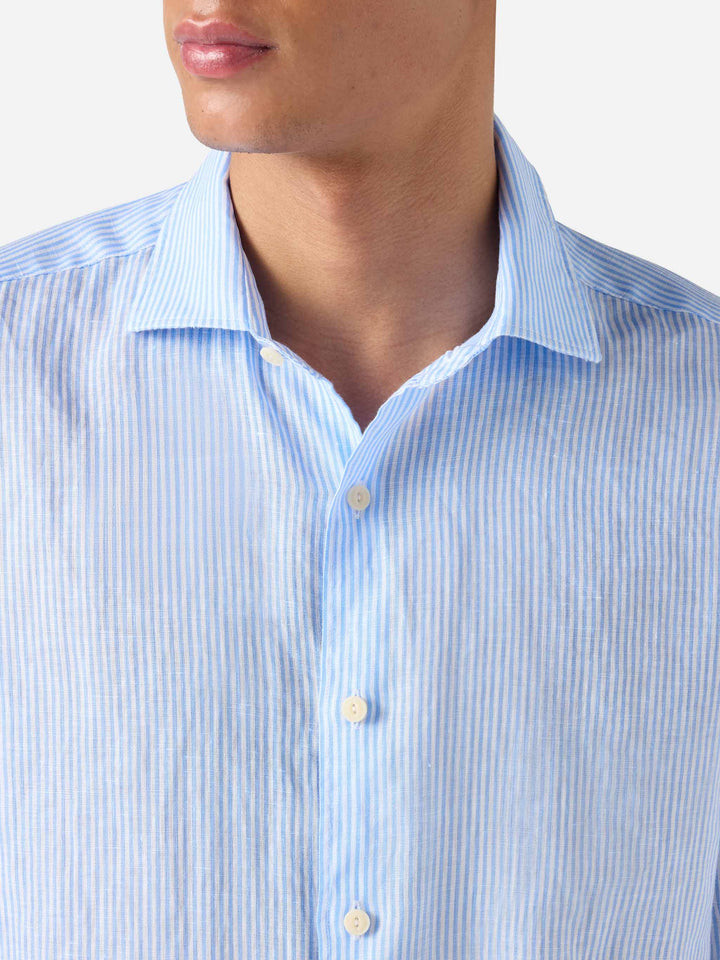 Light blue striped Pamplona shirt in linen