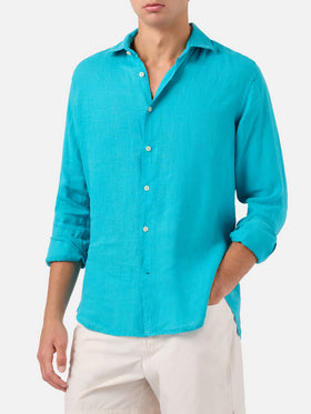 Camicia Pamplona in lino verde petrolio