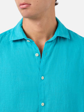 Camicia Pamplona in lino verde petrolio