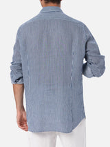 Camicia da uomo in lino rigato blu navy Pamplona