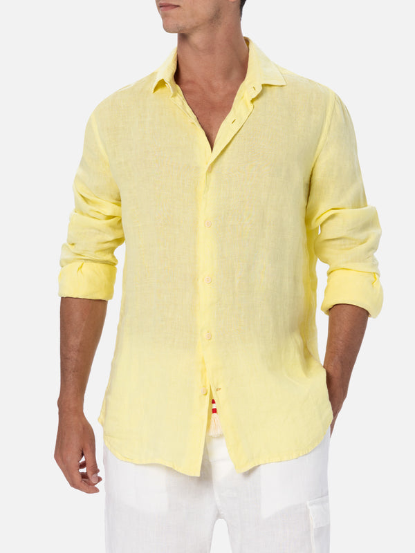 Man pale yellow linen shirt Pamplona