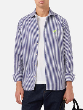 Camicia Pamplona in cotone a righe blu navy e bianco