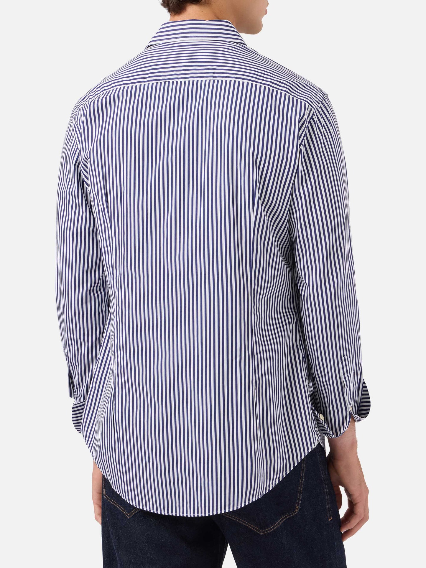 Camicia Pamplona in cotone a righe blu navy e bianco