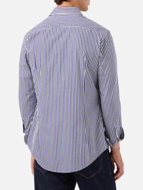 Camicia Pamplona in cotone a righe blu navy e bianco