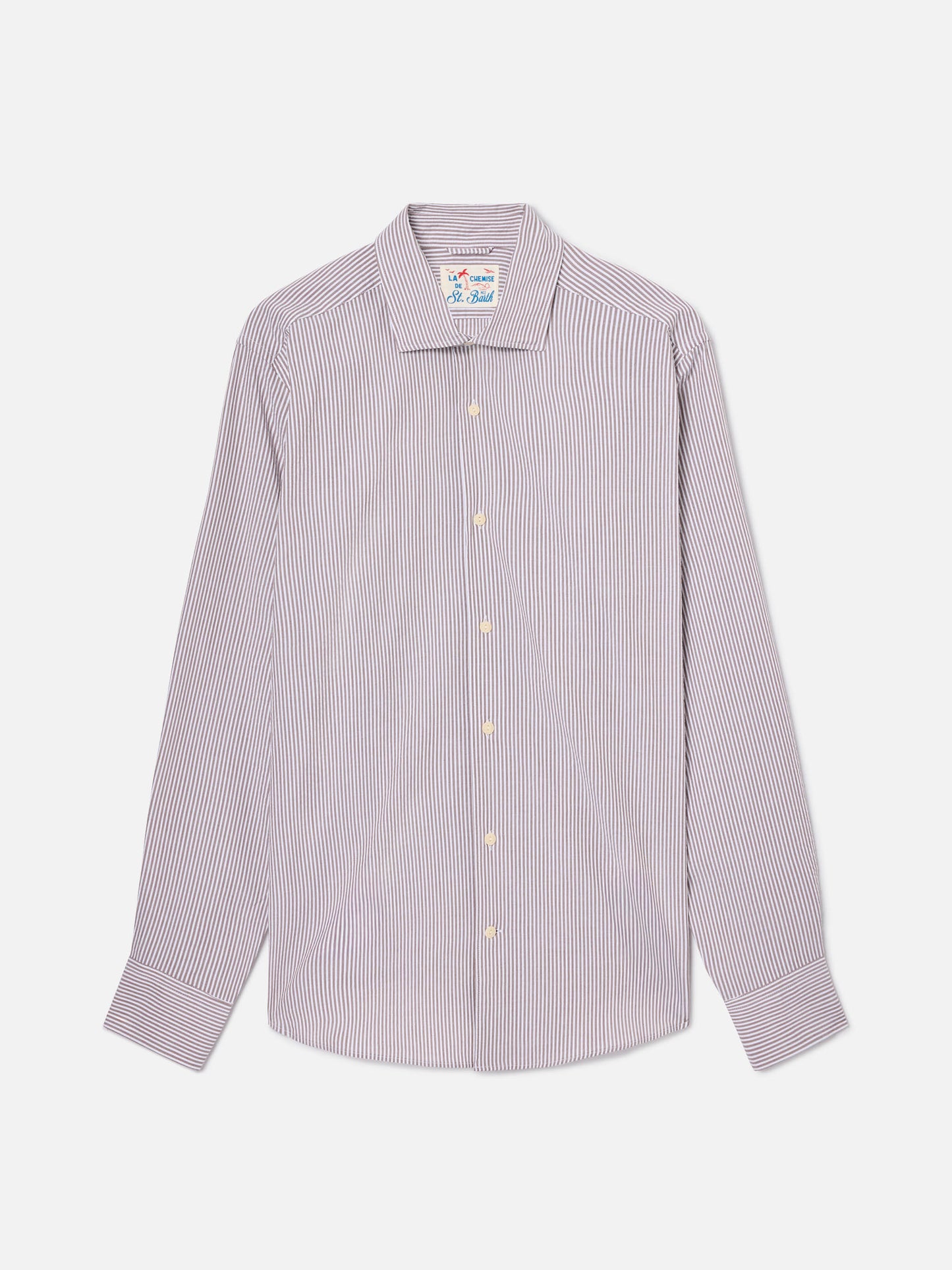 Camicia Pamplona in seersucker a righe marroni