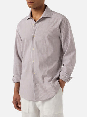 Camicia Pamplona in seersucker a righe marroni