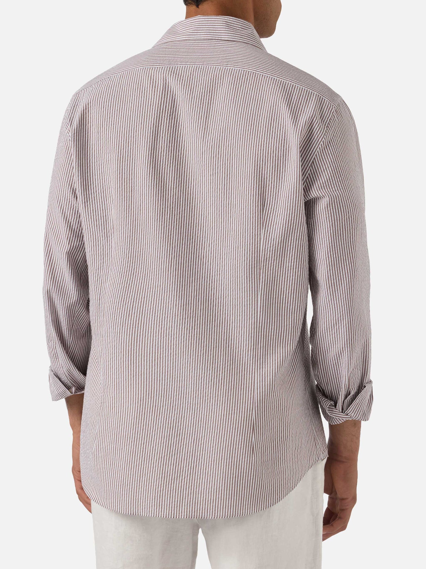 Camicia Pamplona in seersucker a righe marroni