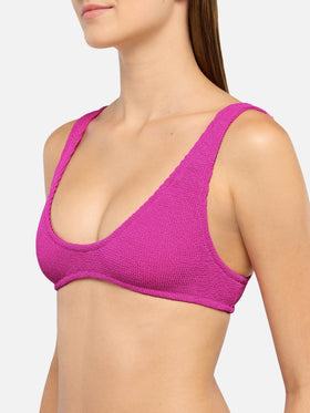 Naomi, fuchsiafarbener Lurex-Crinkle-Badeslip - Pamy, fuchsiafarbener Lurex-Crinkle-Bralette