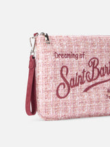 Pouch Parisienne in tweed rosa con catena