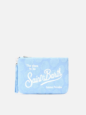 Parisienne Sponge terry-effect pouch with embossed shell pattern and removable strap