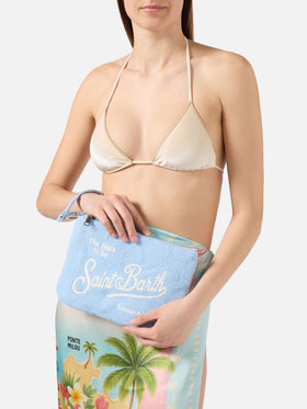 Parisienne Sponge terry-effect pouch with embossed shell pattern and removable strap