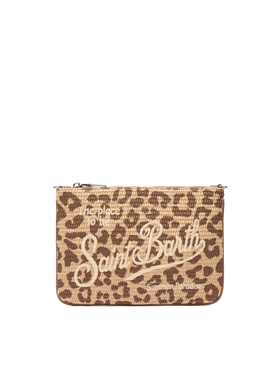 Beuteltasche „Parisienne“ in Strohoptik mit Animal-Print