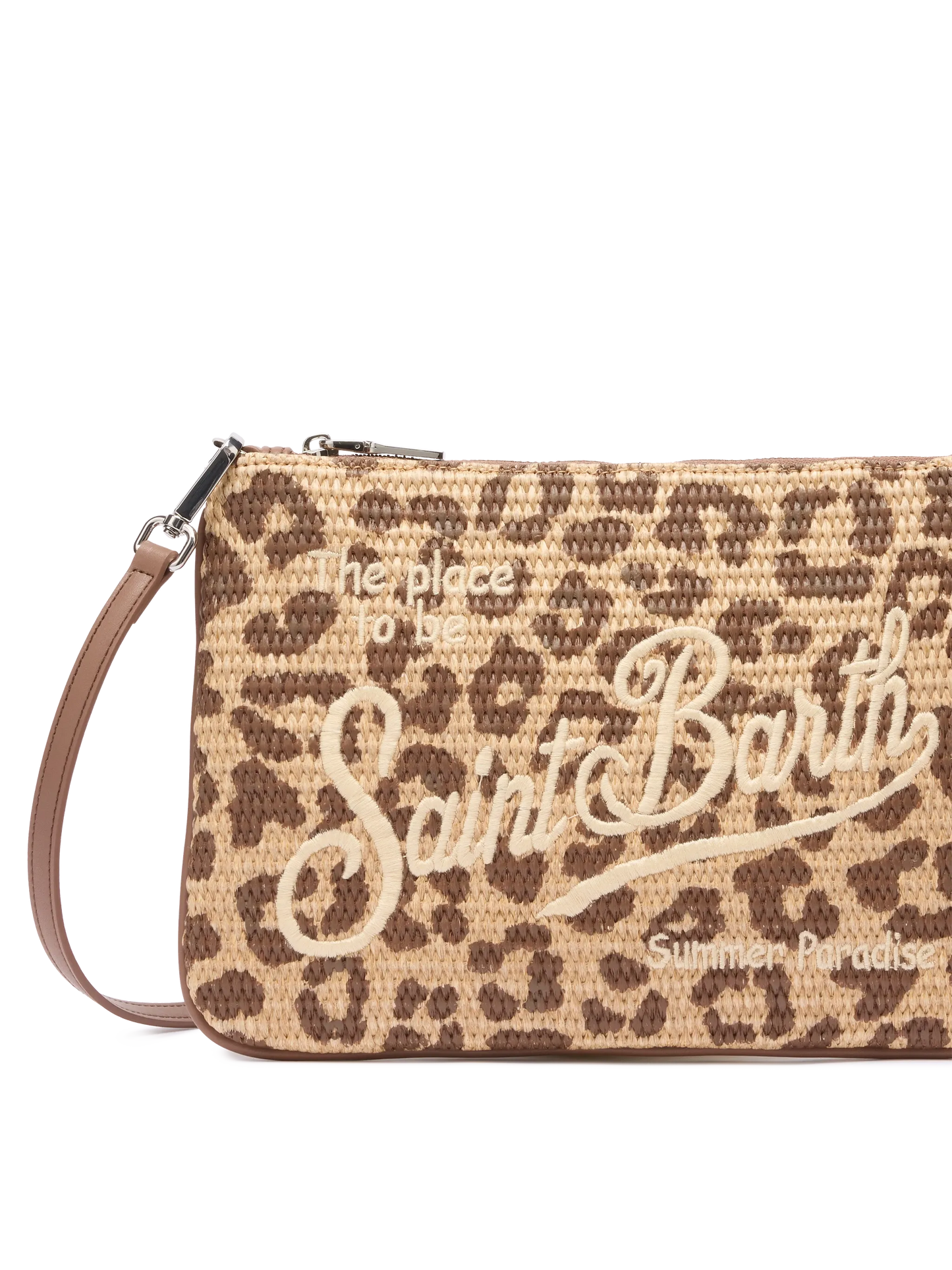 Beuteltasche „Parisienne“ in Strohoptik mit Animal-Print
