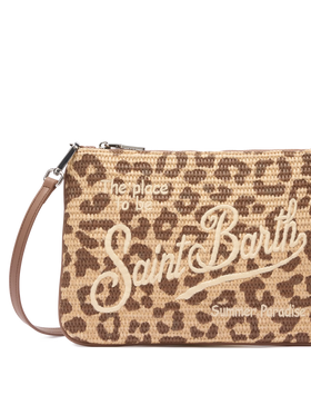 Beuteltasche „Parisienne“ in Strohoptik mit Animal-Print