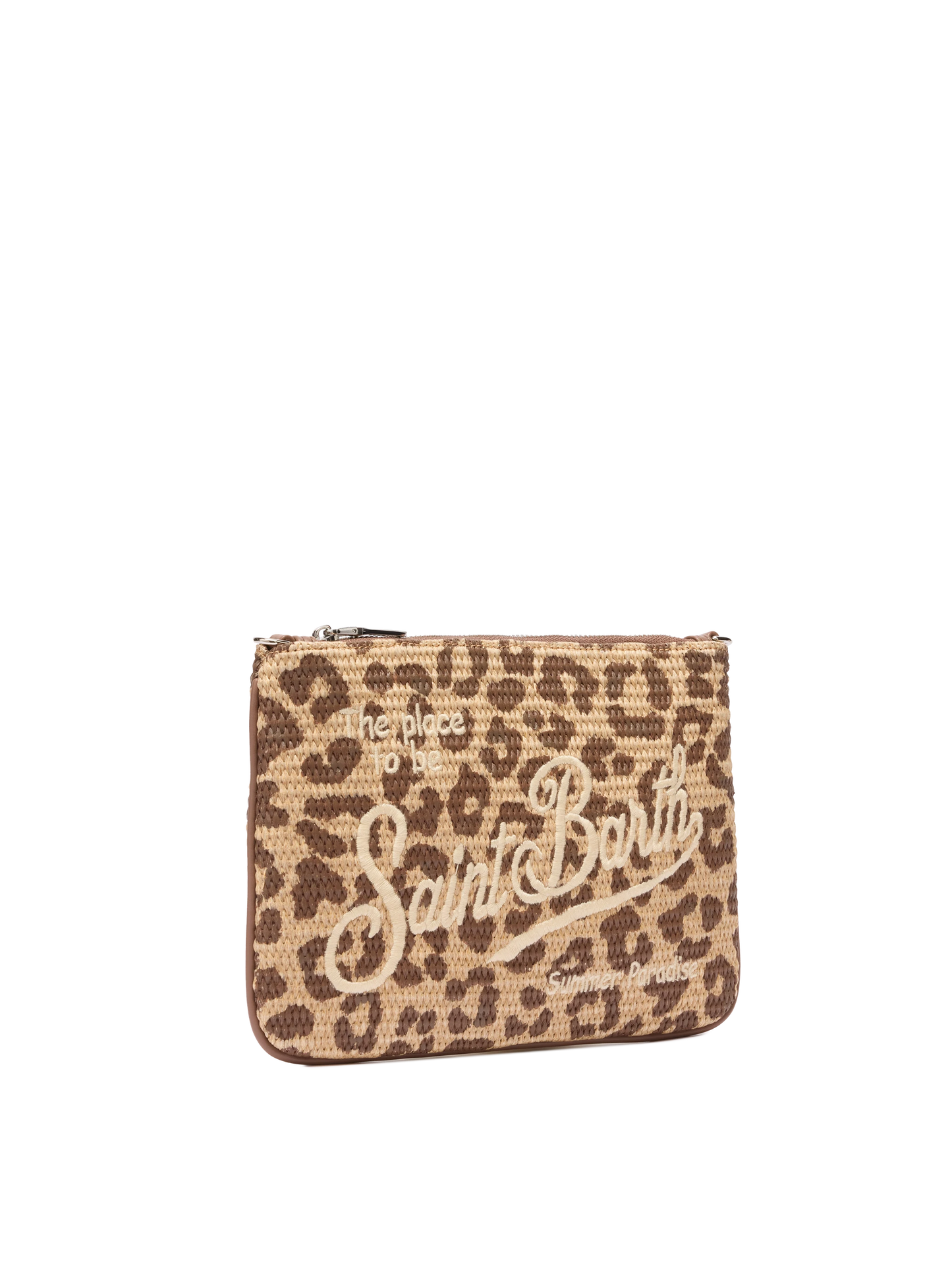 Beuteltasche „Parisienne“ in Strohoptik mit Animal-Print