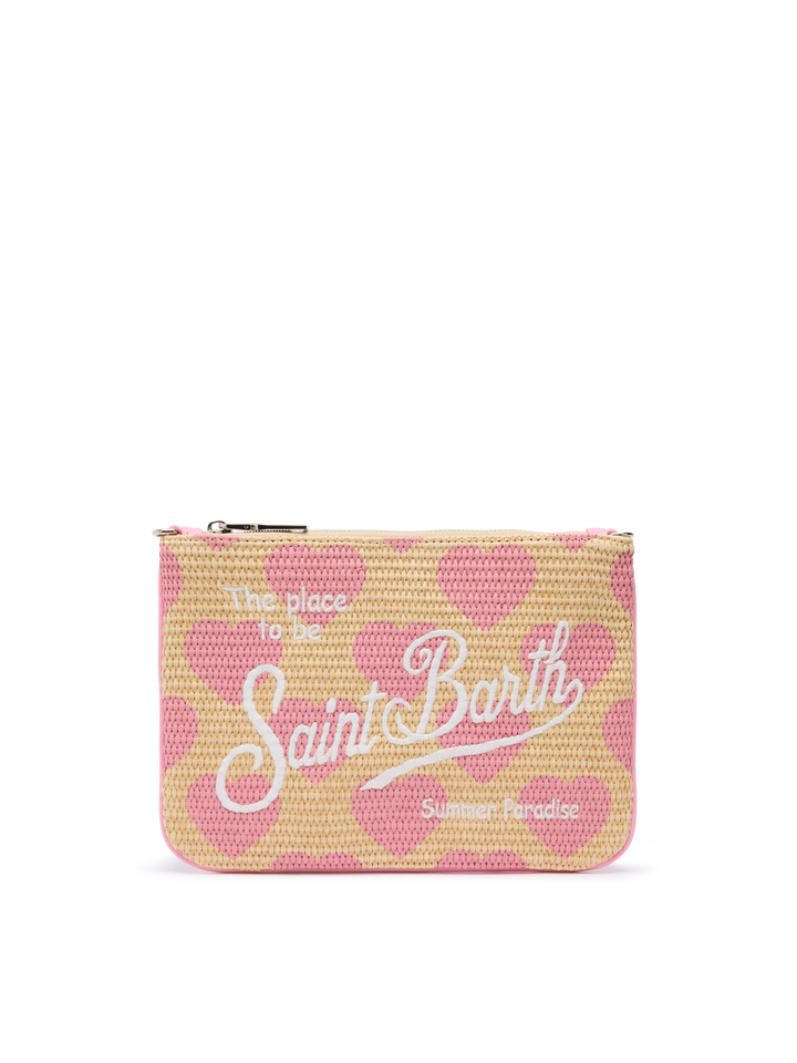 Parisienne Straw effect pouch bag with hearts print - MC2 Saint Barth