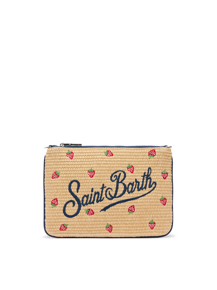 Parisienne Straw effect pouch bag with strawberry print - MC2 Saint Barth