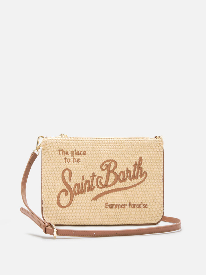 Parisienne solid color pouch with embroidered brown logo and removable strap