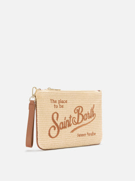 Parisienne pouch tinta unita con logo ricamato marrone e tracolla removibile