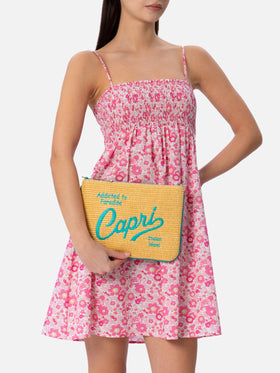 Parisienne Stroh-Clutch mit Capri-Stickerei