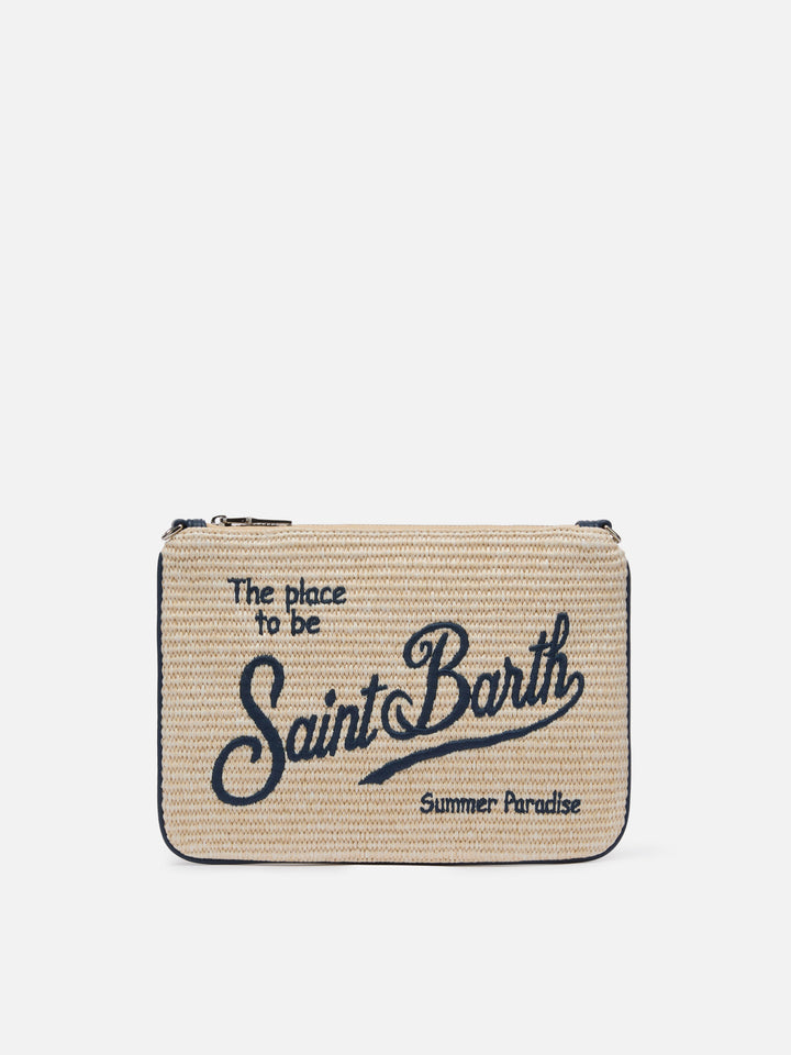 Parisienne – Beuteltasche in Strohoptik mit aufgesticktem Logo