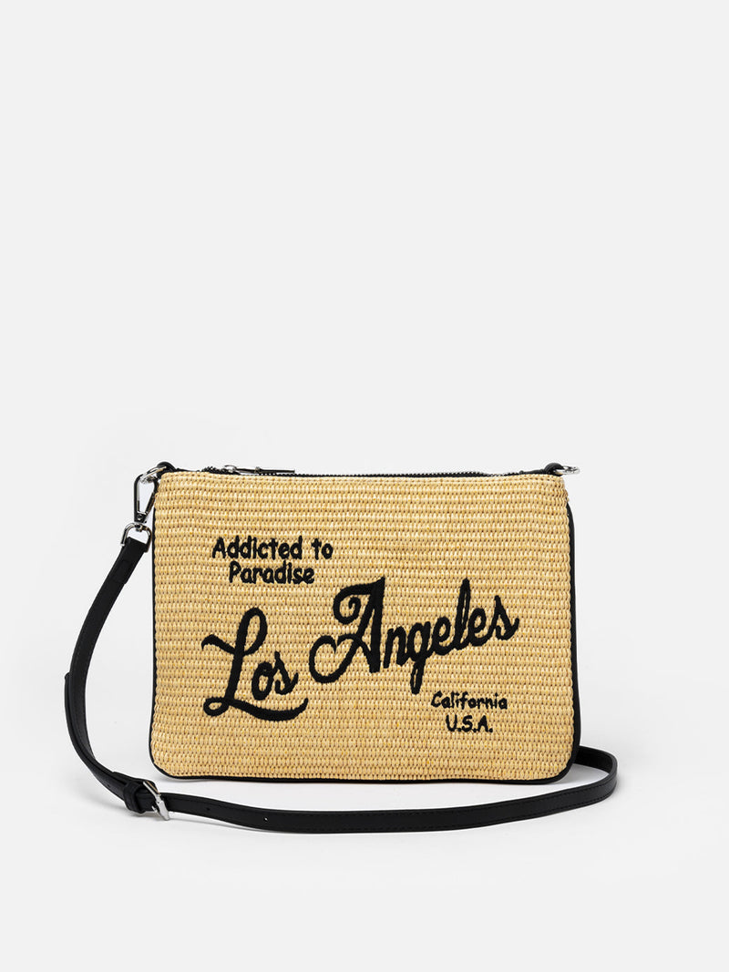 Parisienne Straw pochette with Los Angeles embroidery