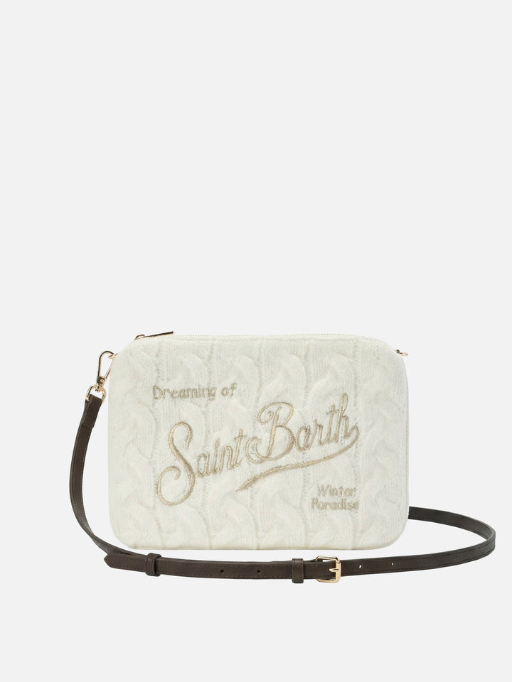 Parisienne Umhängetasche aus weißem, geflochtenem Wollmischgewebe