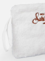 White furry pochette Pareasy with Saint Barth embroidery