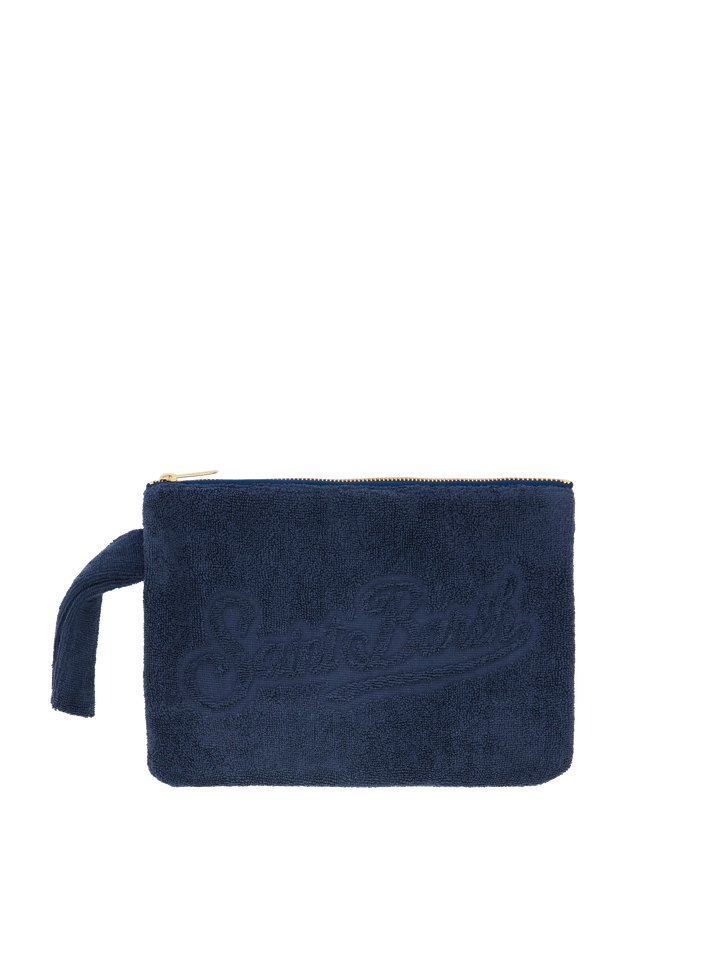 Navy blue Pareasy pochette with jacquard Saint Barth logo