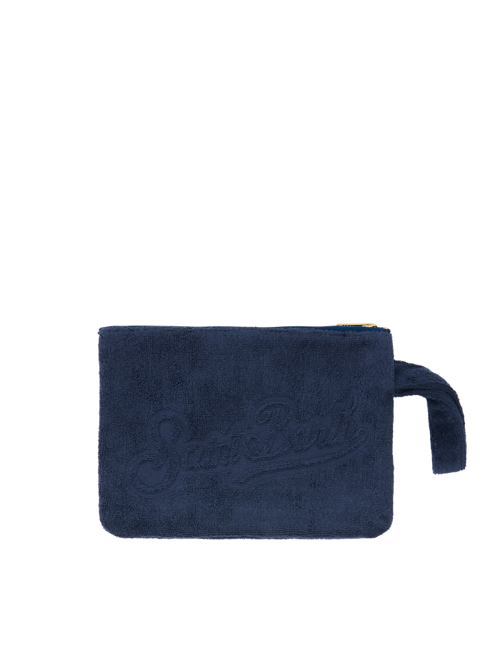 Navy blue Pareasy pochette with jacquard Saint Barth logo