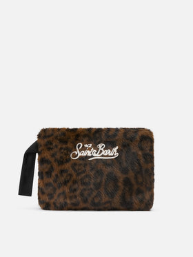 Pareasy faux fur pochette with leopard print