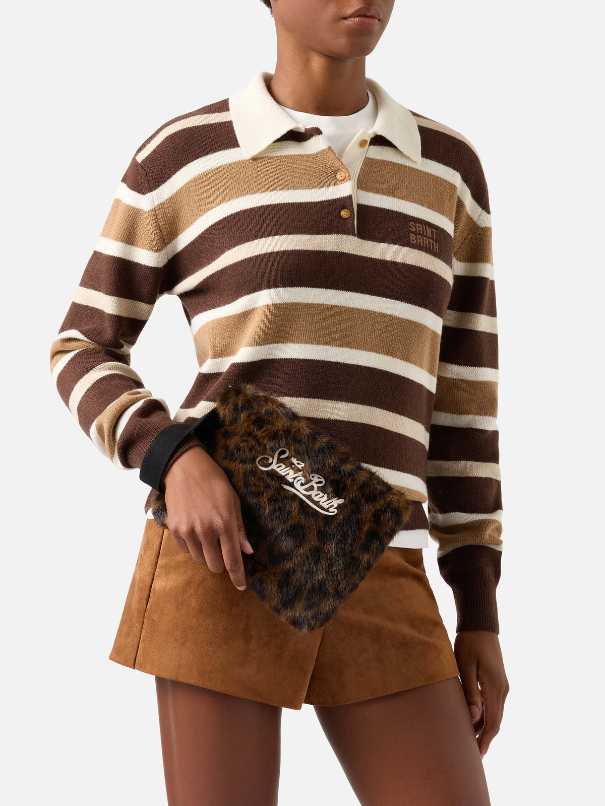 Pareasy Kunstpelz pochette mit Leopardenprint 