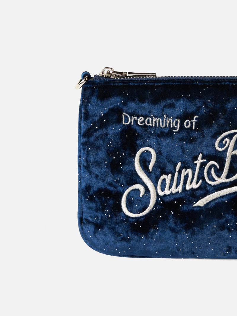 Pouch in velluto blu navy Parisienne con manico